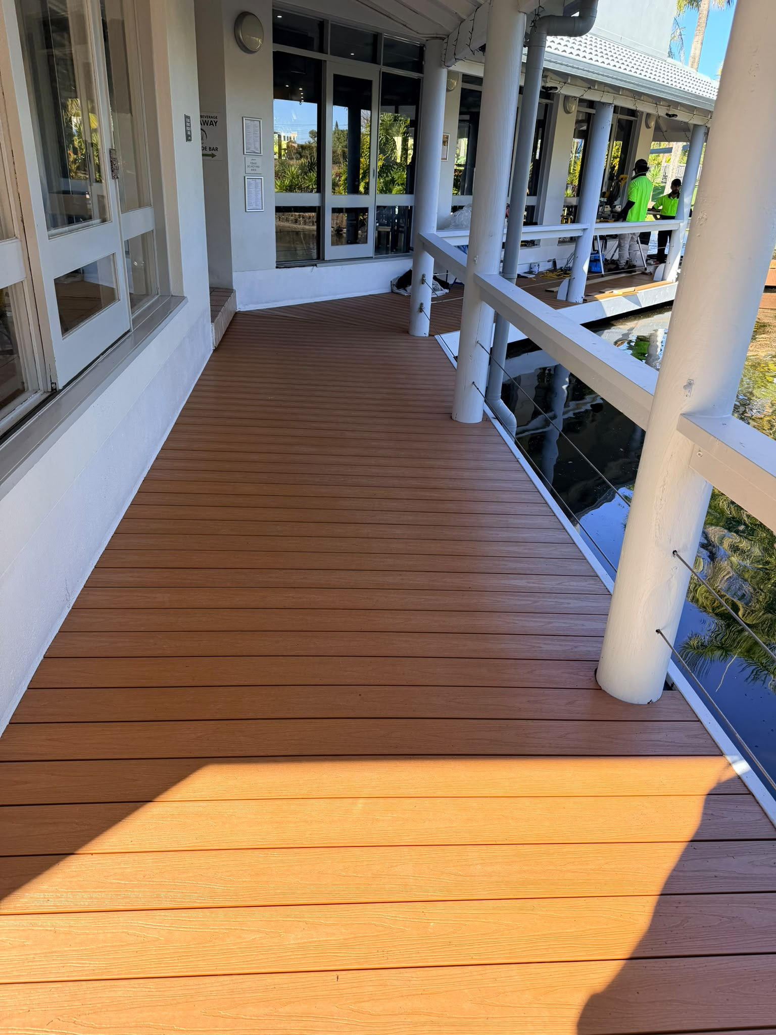 Composite decking spa surround at night
